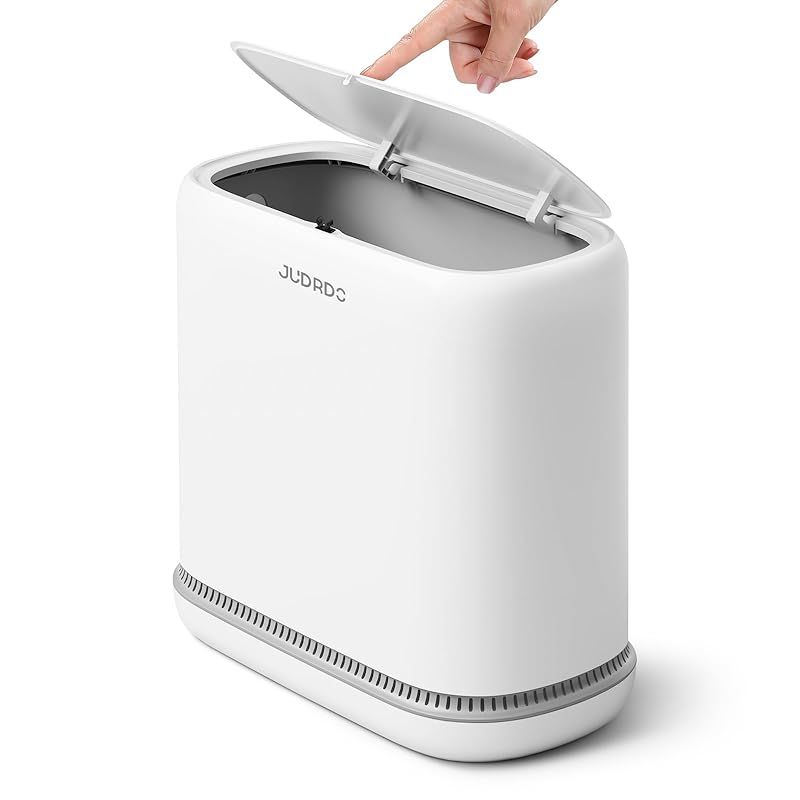 【迅速発送】JUDRDO ゴミ箱 ふた付き 12L スリム 吸着式 消臭 ペット対策 省スペース 薄型 キッチン トイレ 洗面所 寝室 オフィス 用 ゴミ袋20枚付き 白 0