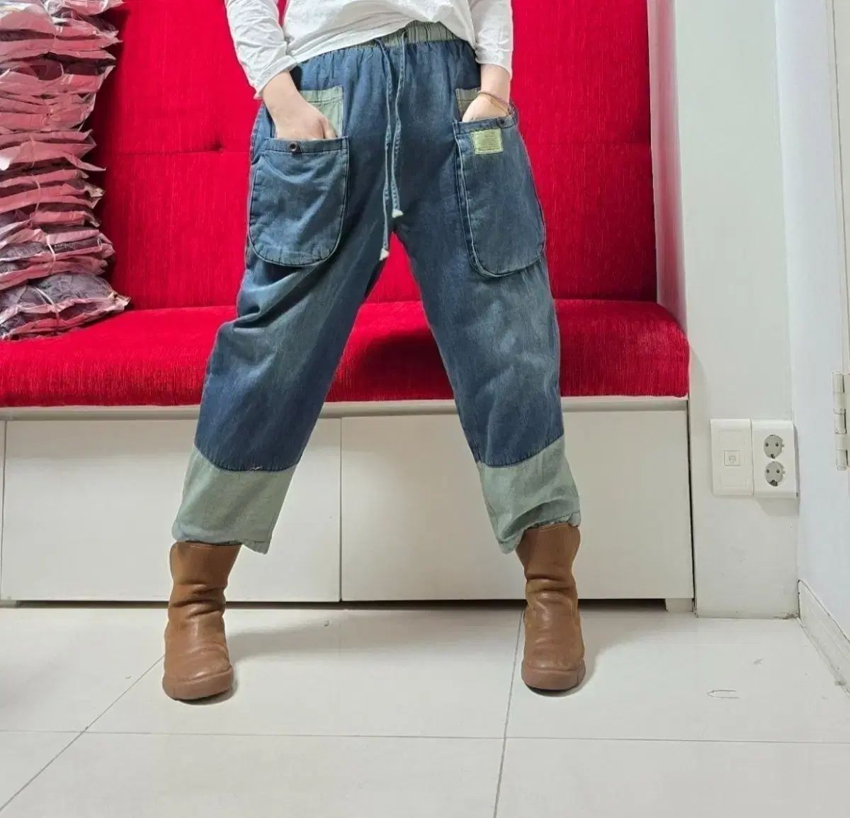 バギーフィット デニム 起毛 ワイド パンツ