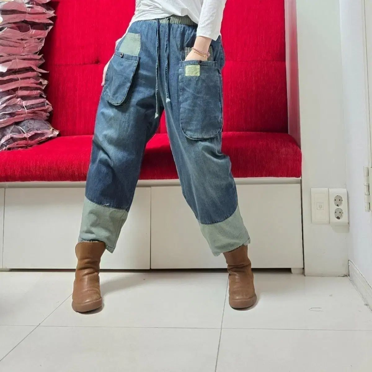 バギーフィット デニム 起毛 ワイド パンツ