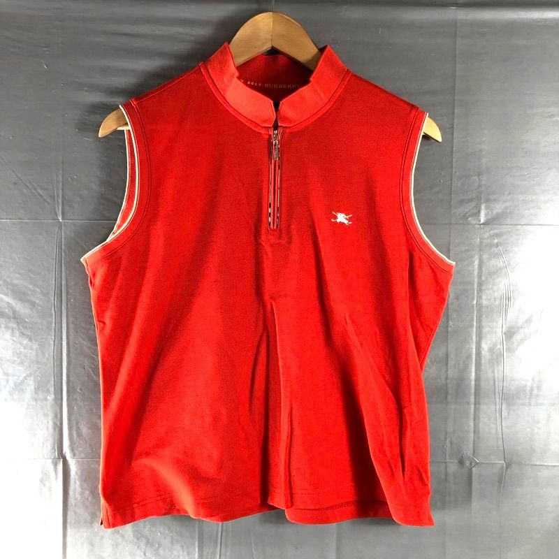 バーバリーゴルフ BURBERRY GOLF ポロシャツ ノースリーブ フロントジップ ロゴマーク オレンジ LLサイズ 942123