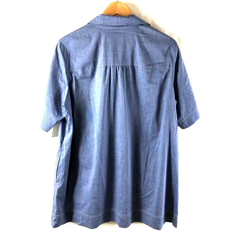 レリアン leilian チュニック シャツ 半袖 ボタン サイドポケット 青系 978871