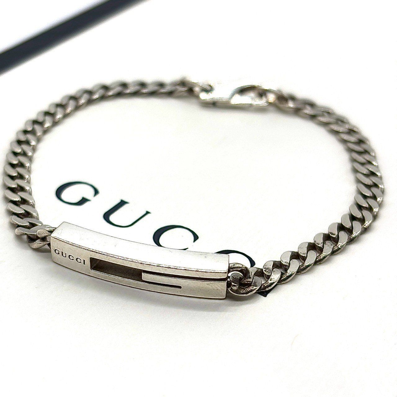 存在感で魅せる GUCCI グッチ チェーンブレスレット 喜平 Ag925 カットアウトG メンズ 表記18 シルバー