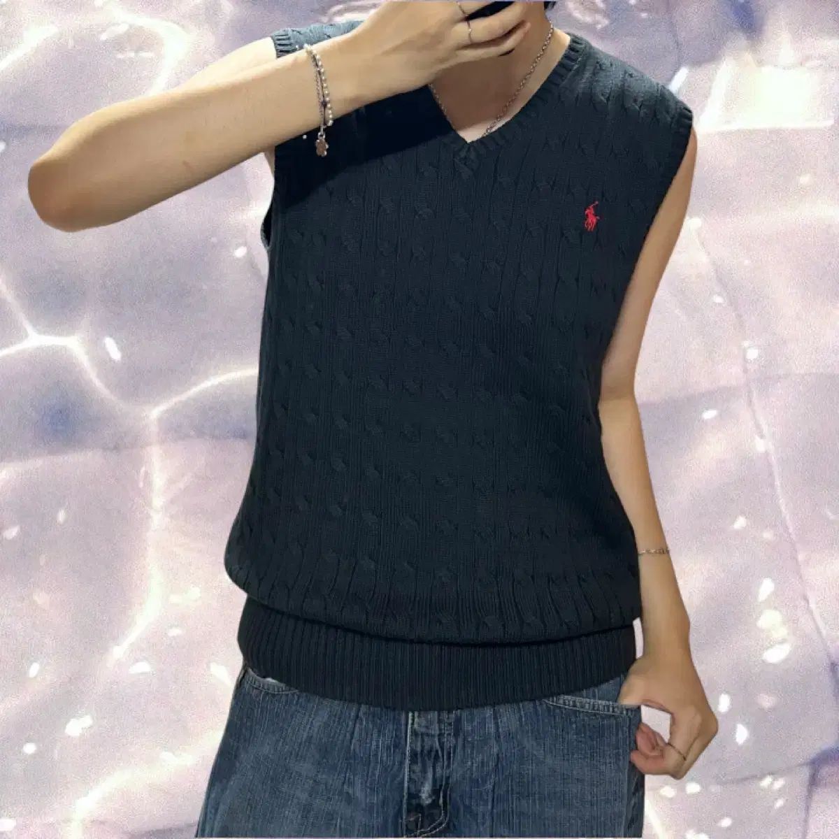 ポロラルフローレン 新モデル ケーブル編み ニット ベスト ブラック