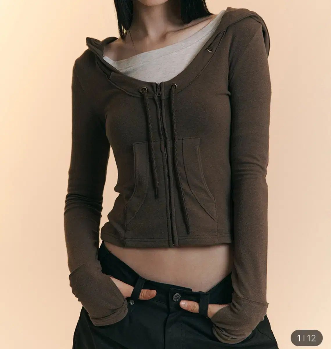 プリーズノーフォロー Glen Deep U-neck Hoodie Khaki