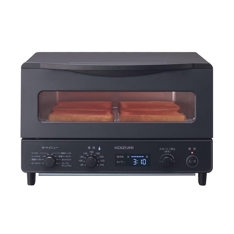 コイズミ Koizumi オーブントースター 1225W 温度調節 焼き色調節 タイマー 4枚焼き ホットサンドメッシュ付属 ブラック KOS-1236 K