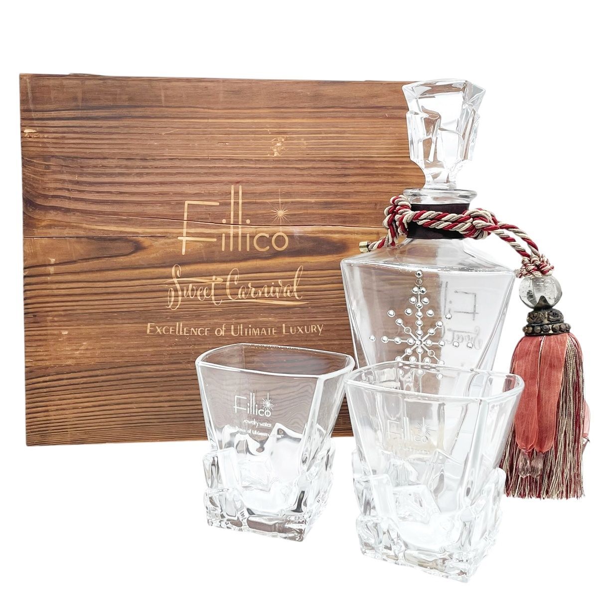 空ボトル Fillico フィリコ クリスタルボンボン ウイスキーグラス2個セット 飾りボトル 木 き インテリア 22044811 MK