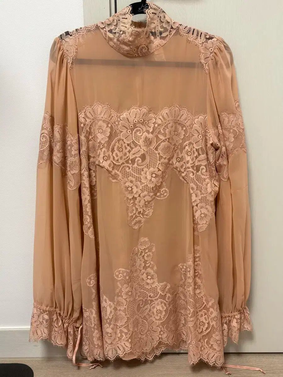  Hah レースシースルー ピンク ミニ ONE PIECE 長袖 七分袖 ミニワンピース