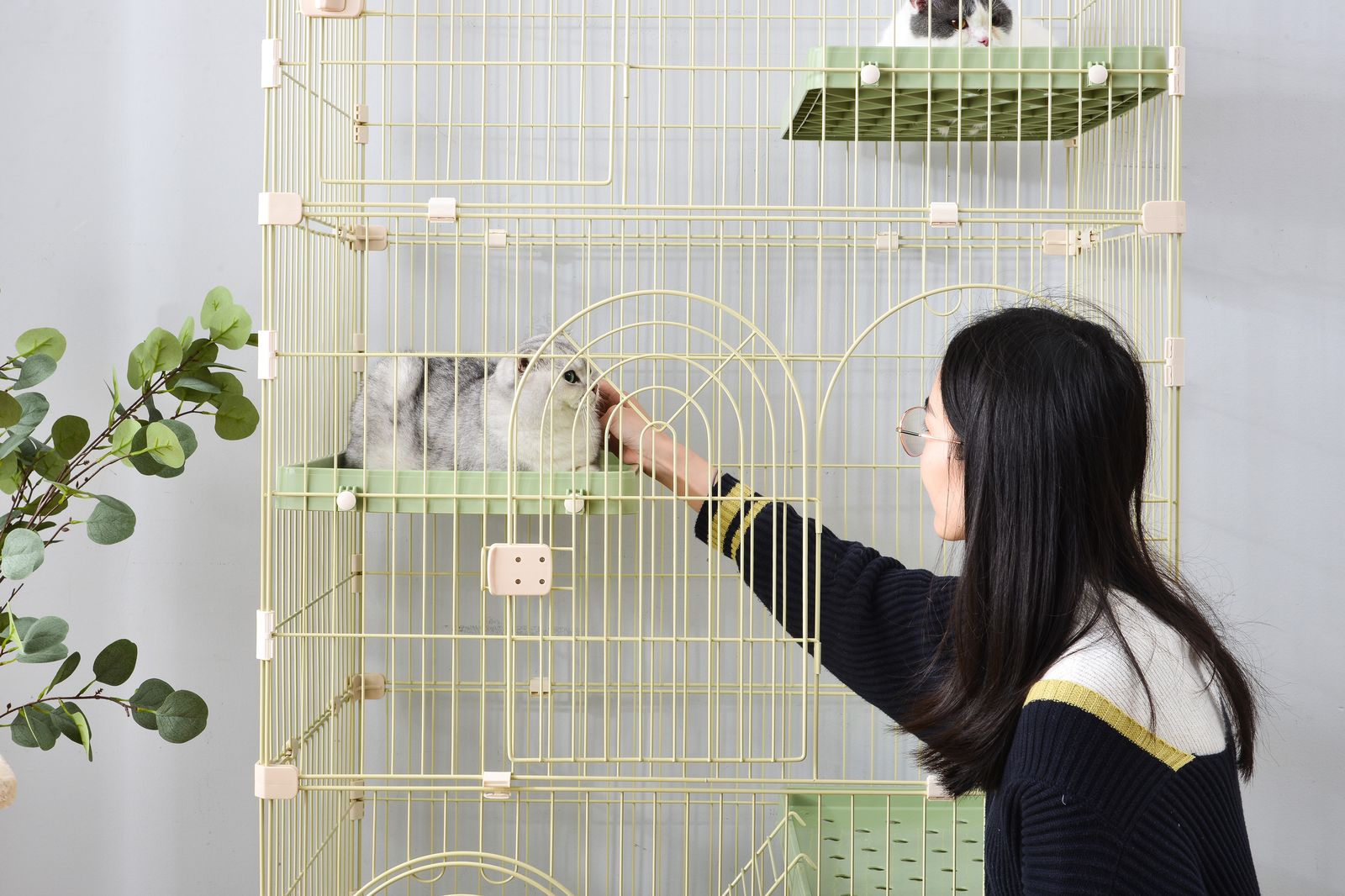  猫 ケージ キャットケージ 3段 猫ゲージ おしゃれ キャットハウス ネコ ハウス 多段 留守番 保護 脱走防止 多頭飼い 多頭 ペットケージ グリーン 幅210cmソファ 2人掛け 3人掛けソファ ソファ ソファベッド