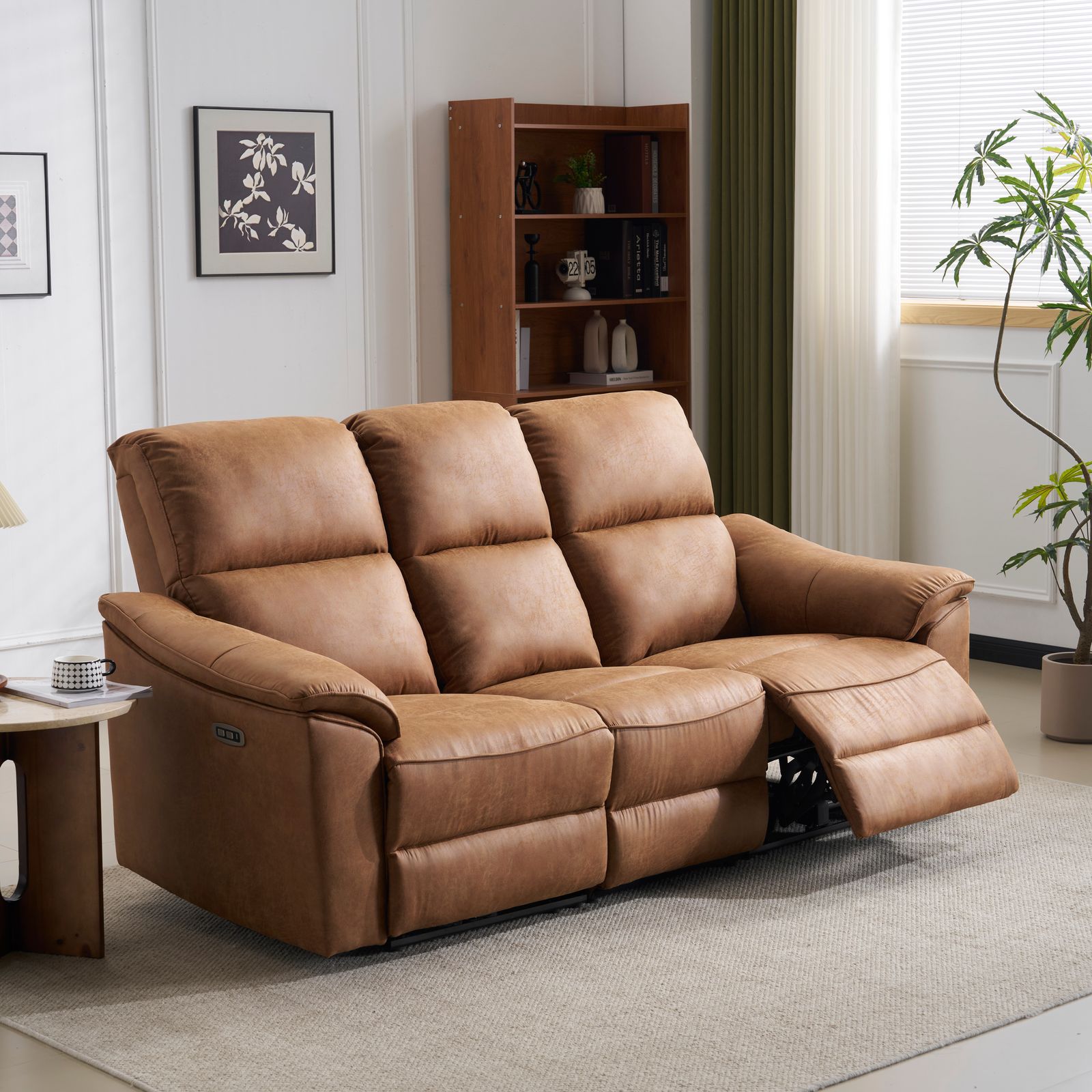 三人掛けソファ 電動 リクライニング USB Type C充電口付き 156° リクライニングソファ 3人掛け オットマン一体型 電動ソファ 耐圧分散 リクライニングチェア 三人掛け ソファ北欧 キャメル
