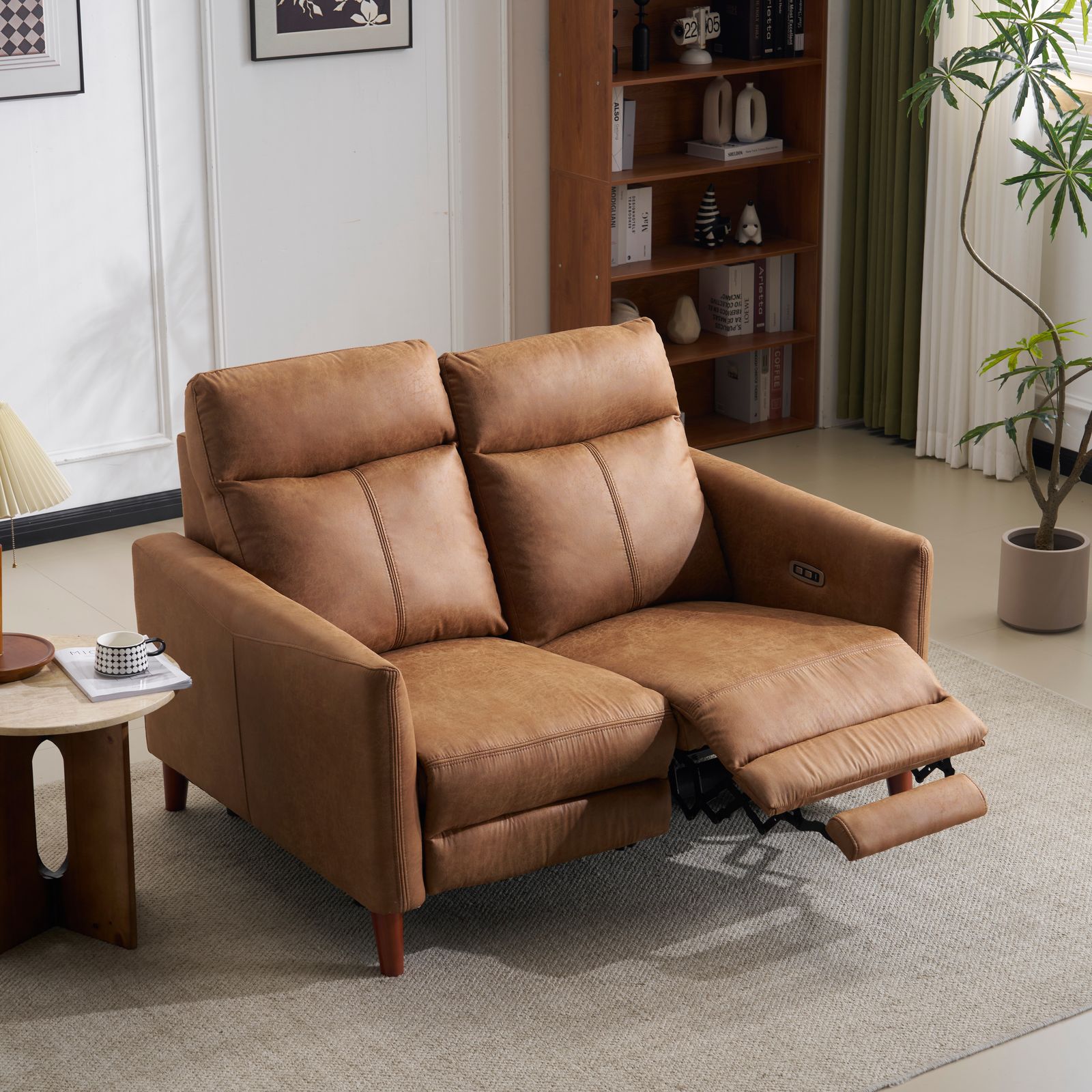 ゼロウォール 二人掛けソファ 電動 リクライニング USB Type C充電口付き 156° リクライニングソファ 2人掛け オットマン一体型 電動ソファ 耐圧分散 リクライニングチェア 二人掛け ソファ北欧 キャメル