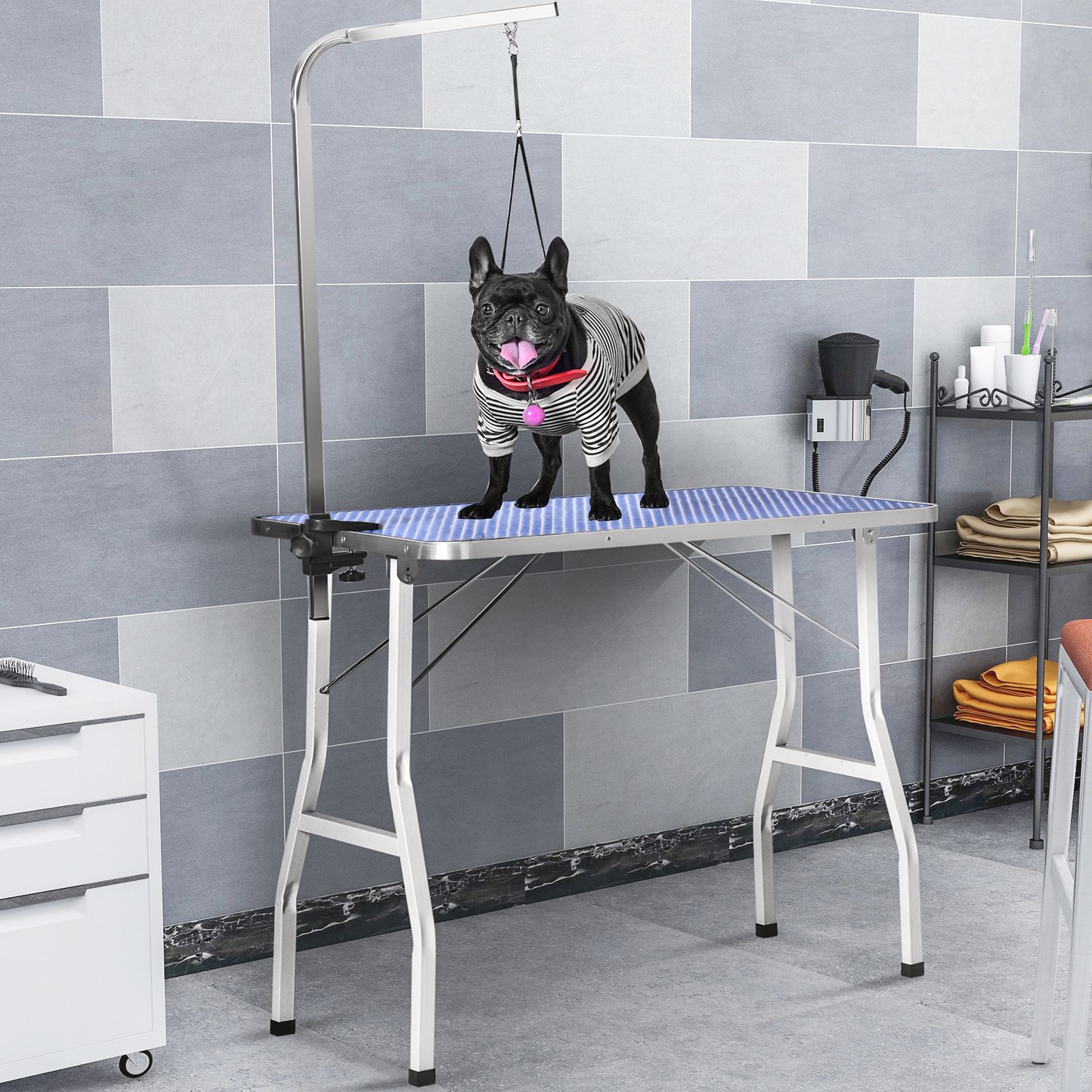  トリミングテーブル 折りたたみ トリミング台 トリミング 折り畳み ペット用 シャンプー カット ブロー ブラッシング 爪切り バリカン ブルー 本革ソファベッド 2人掛け 3人掛けソファ ソファ ソファベッド
