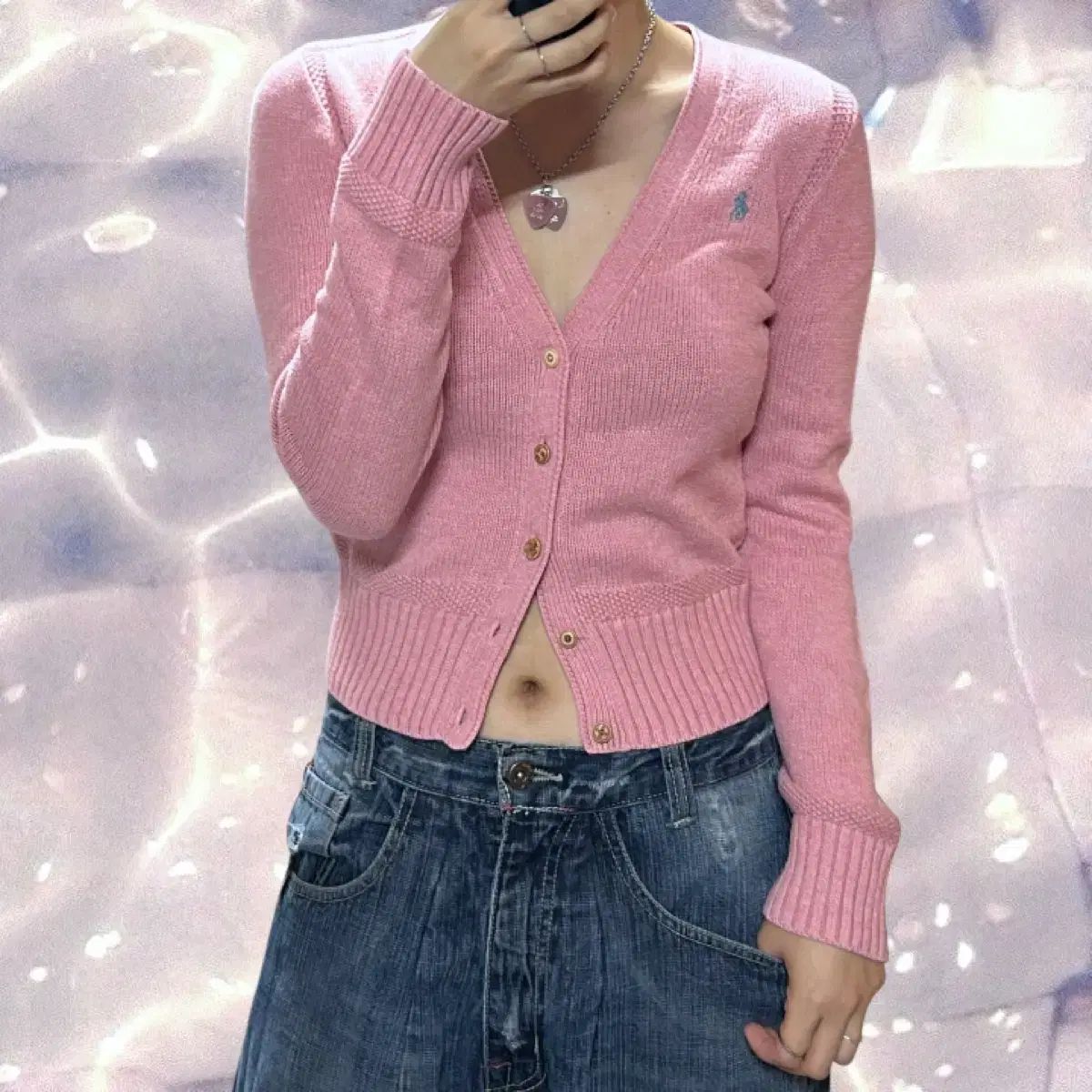 ポロラルフローレン Vネック ニット カーディガン ピンク