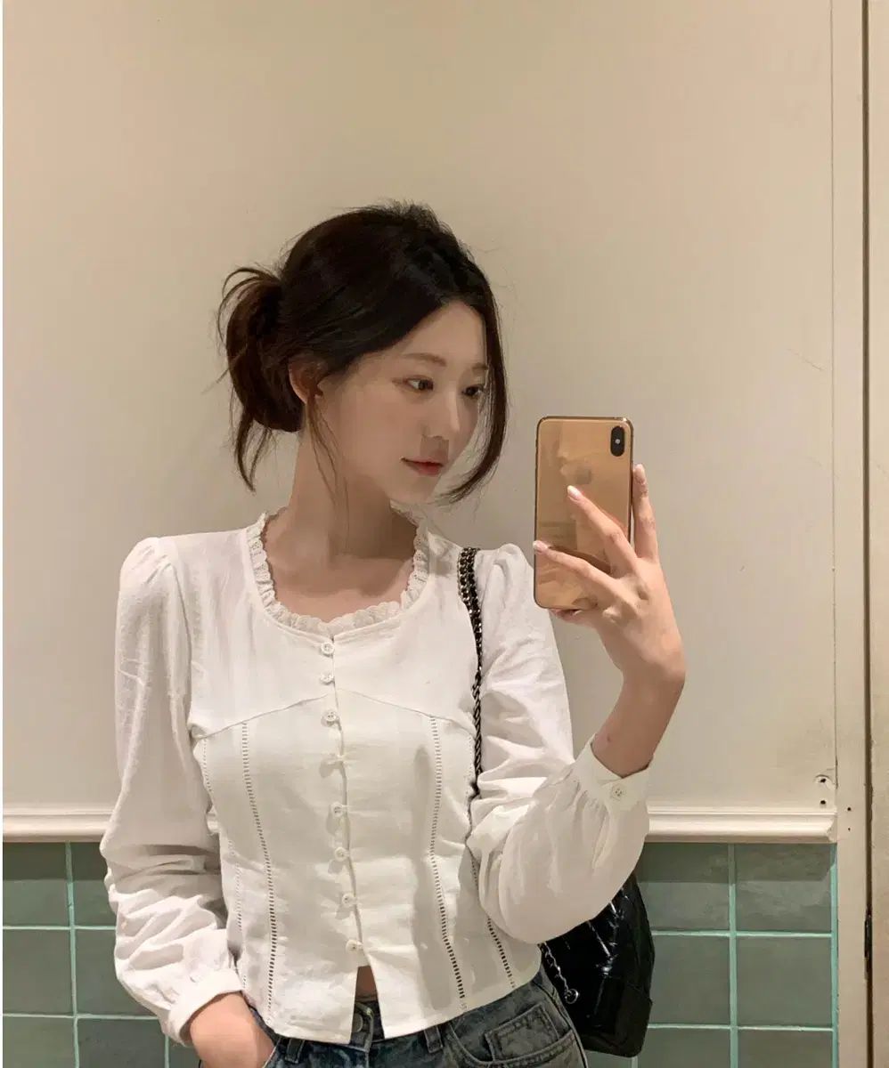  ジェニオ レタースクエア ブラウス 長袖 シャツ ブラウス