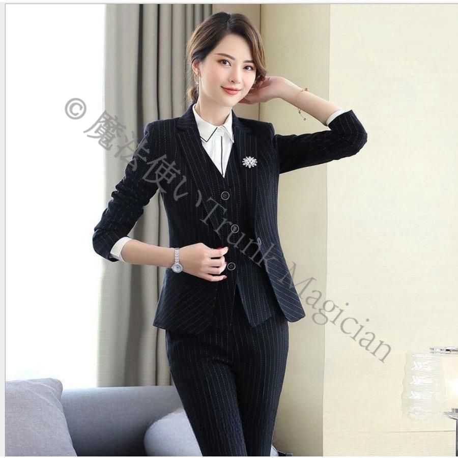 レディース リクルートスーツ 4点セット ベスト付きスーツ ビジネススーツ セットアップスーツ フォーマル パンツスーツ 就活 面接 通勤 オフィス CCLTZH1113P284