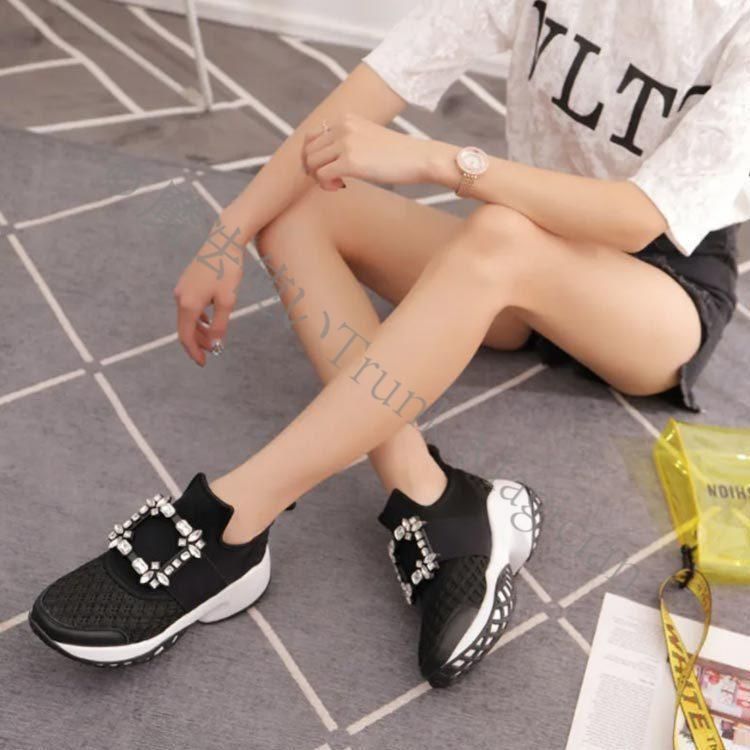 全8色 クリスタルバックルニットスニーカー ビジュー スニーカー ニット スニーカー エレガント 靴 ビジューバックル 厚底 ビジュー ニットブーツ CCLTZH1113P290