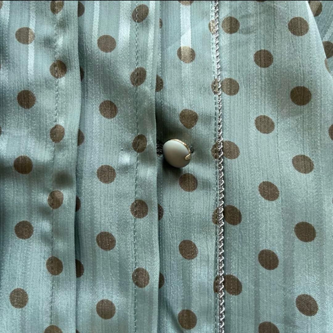 ヴィンテージ 昭和レトロ 古着 ドット柄ワンピース 70s ベルト付 半袖 緑白 ヴィンテージ 昭和レトロ 古着 ドット柄ワンピース 70s ベルト付 半袖 緑白