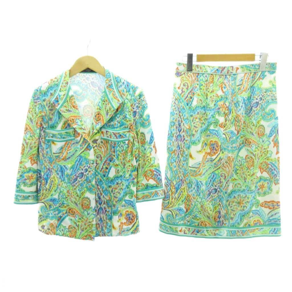 レオナール LEONARD FASHION 総柄 スカート スーツ セットアップ マルチ 11AR 73 約S 0331200