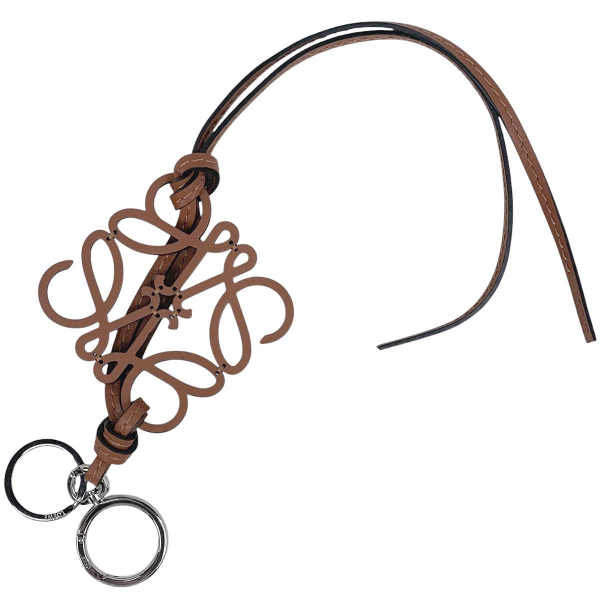 ロエベ LOEWE アナグラム チャーム キーホルダー ストラップ バッグチャーム レザー ブラウン レディース