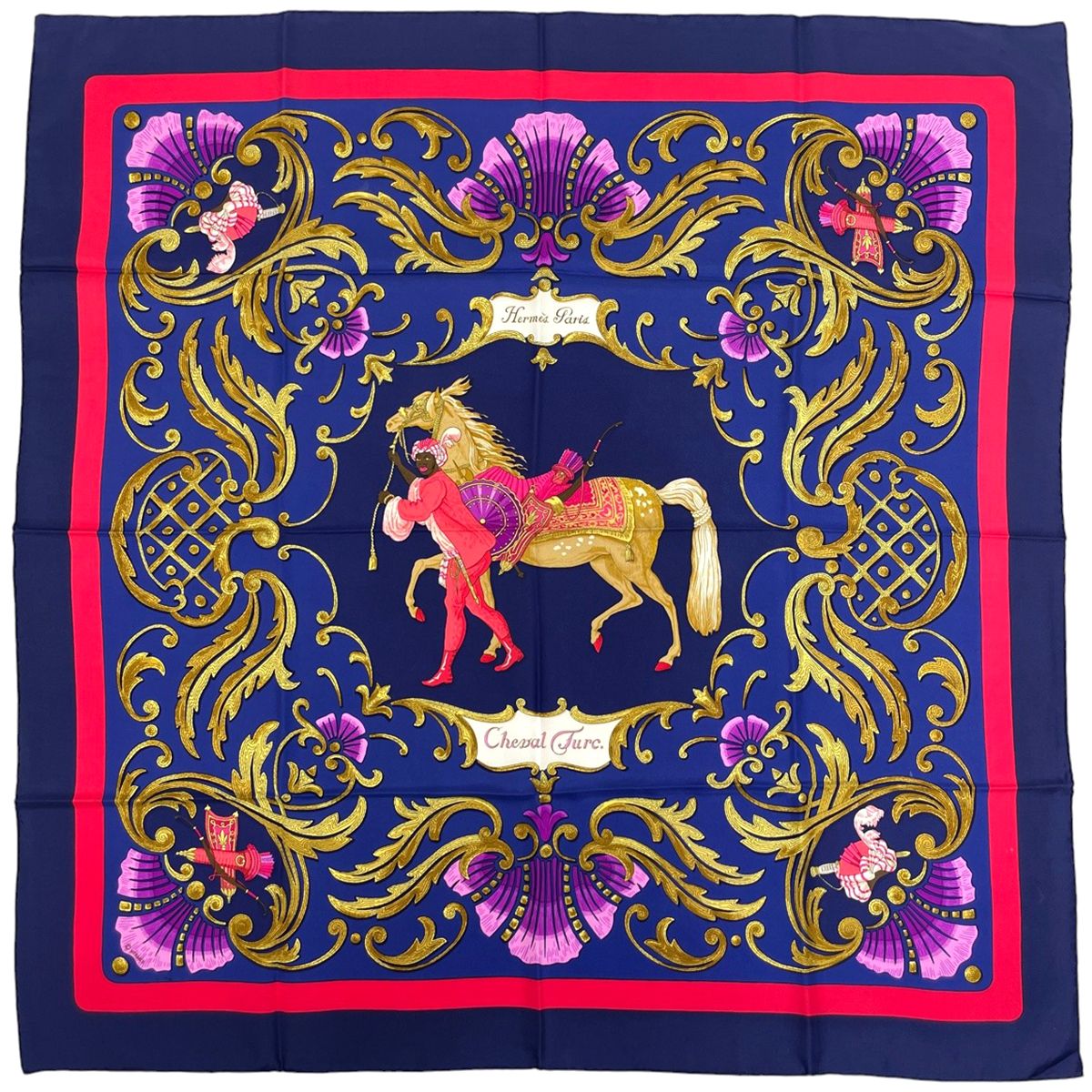 エルメス HERMES カレ 90 Cheval Jurc トルコの馬 スカーフ シルク ネイビー レディース