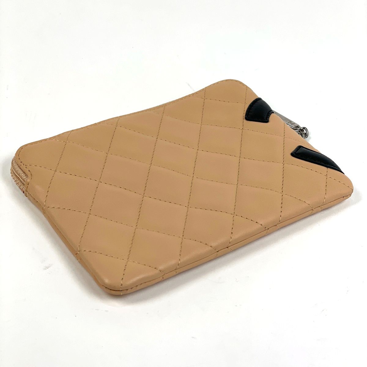 シャネル CHANEL ココマーク ポーチ カンボンライン フラット 小物入れ 化粧ポーチ レザー ベージュ レディース