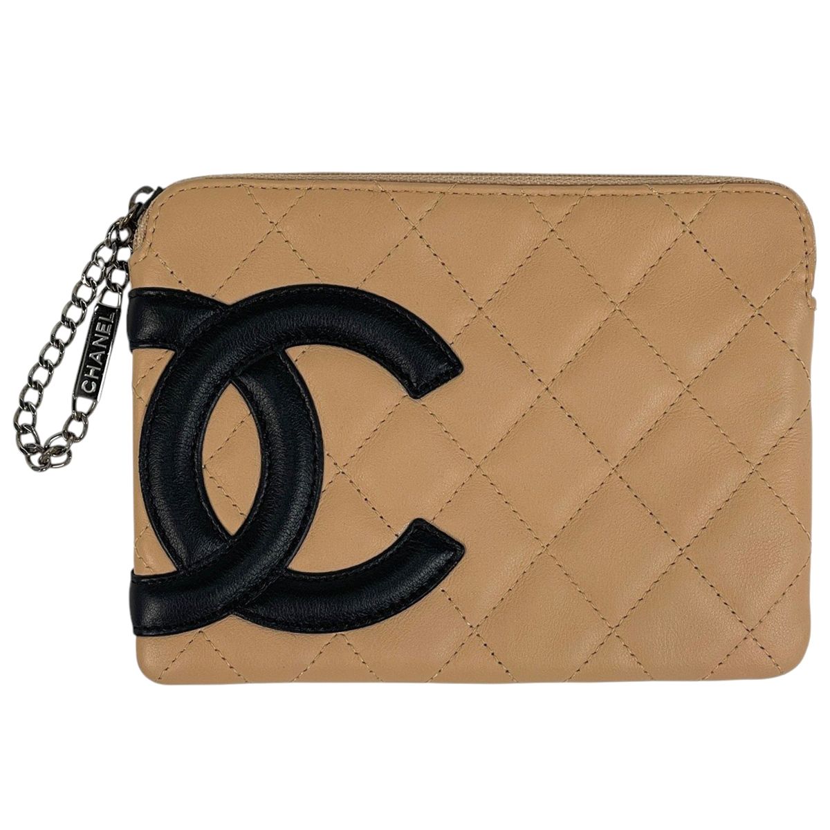 シャネル CHANEL ココマーク ポーチ カンボンライン フラット 小物入れ 化粧ポーチ レザー ベージュ レディース