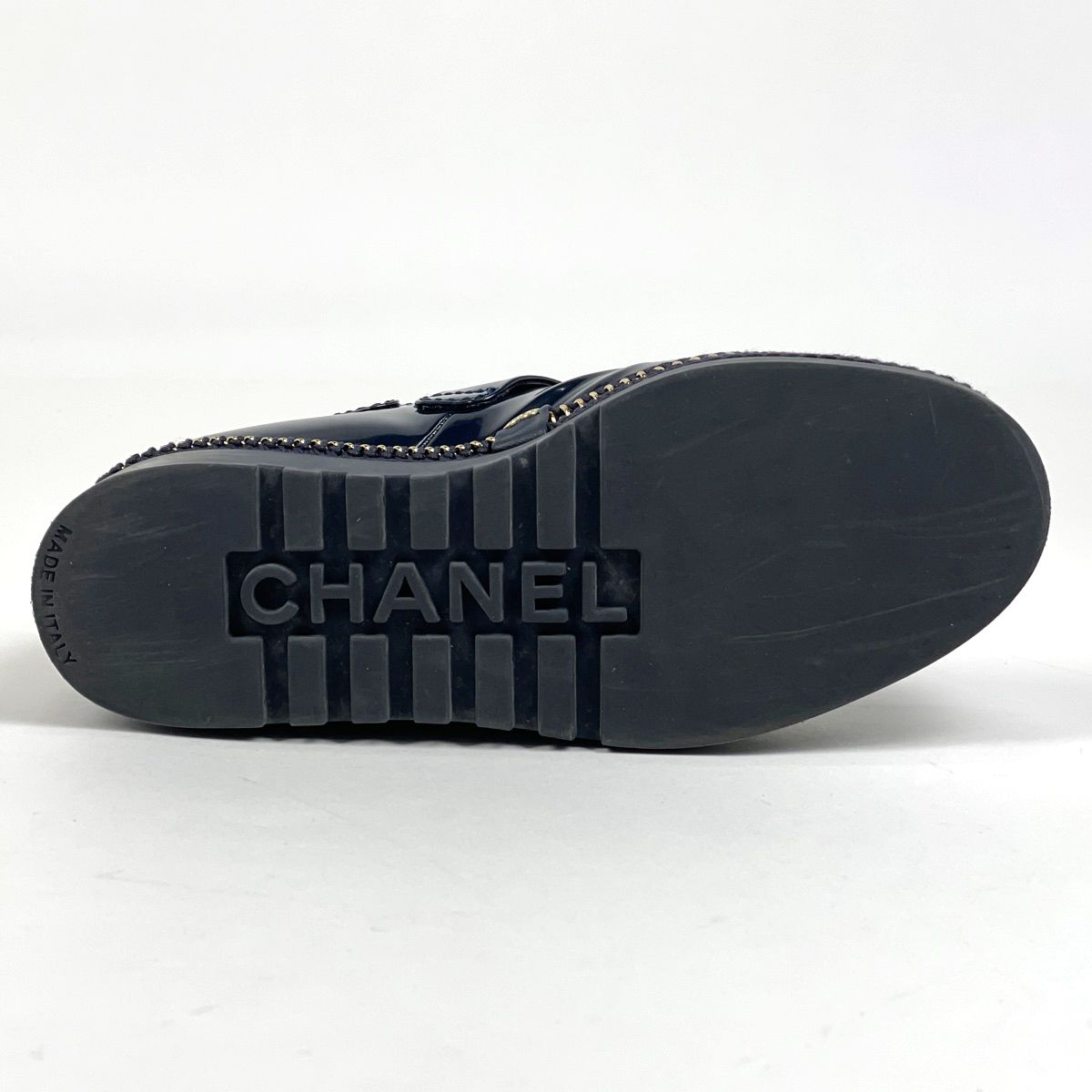シャネル CHANEL ココマーク ローファー レースアップ 厚底 靴 レザー ネイビー レディース