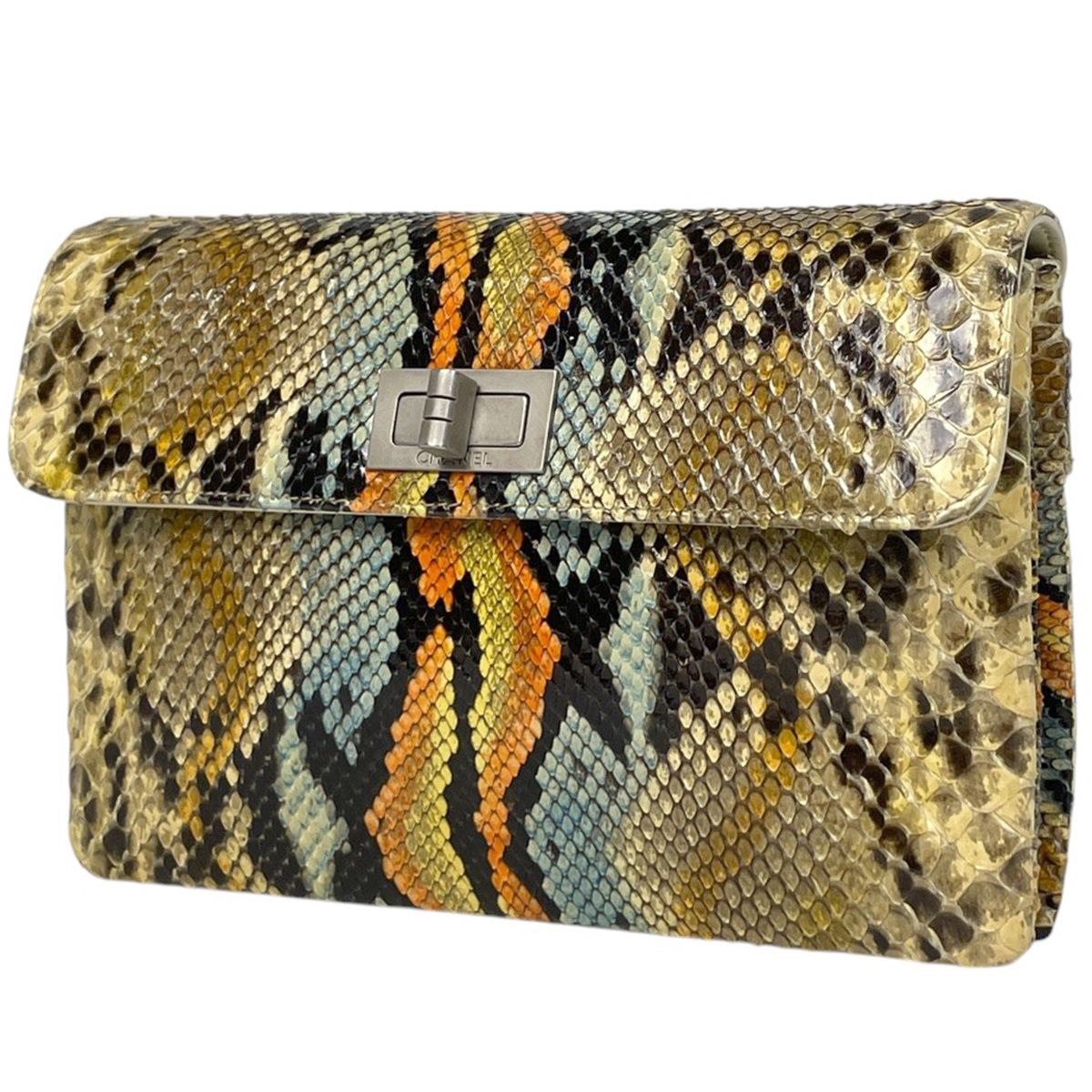 シャネル CHANEL ココマーク クラッチバッグ セカンドバッグ ターンロック クラッチバッグ レザー イエロー マルチ レディース