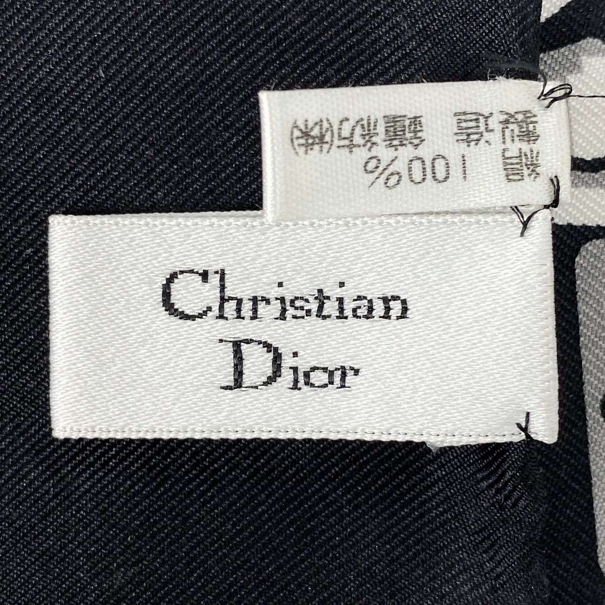 クリスチャンディオール Christian Dior トロッター柄 スカーフ 総柄 ロゴ 絹 ブラック ホワイト レディース