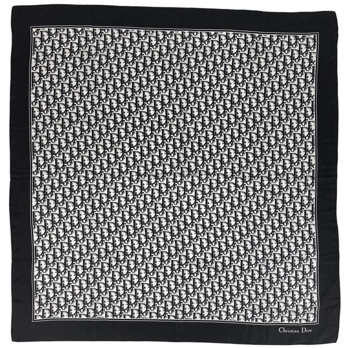 クリスチャンディオール Christian Dior トロッター柄 スカーフ 総柄 ロゴ スカーフ 絹 ブラック ホワイト レディース