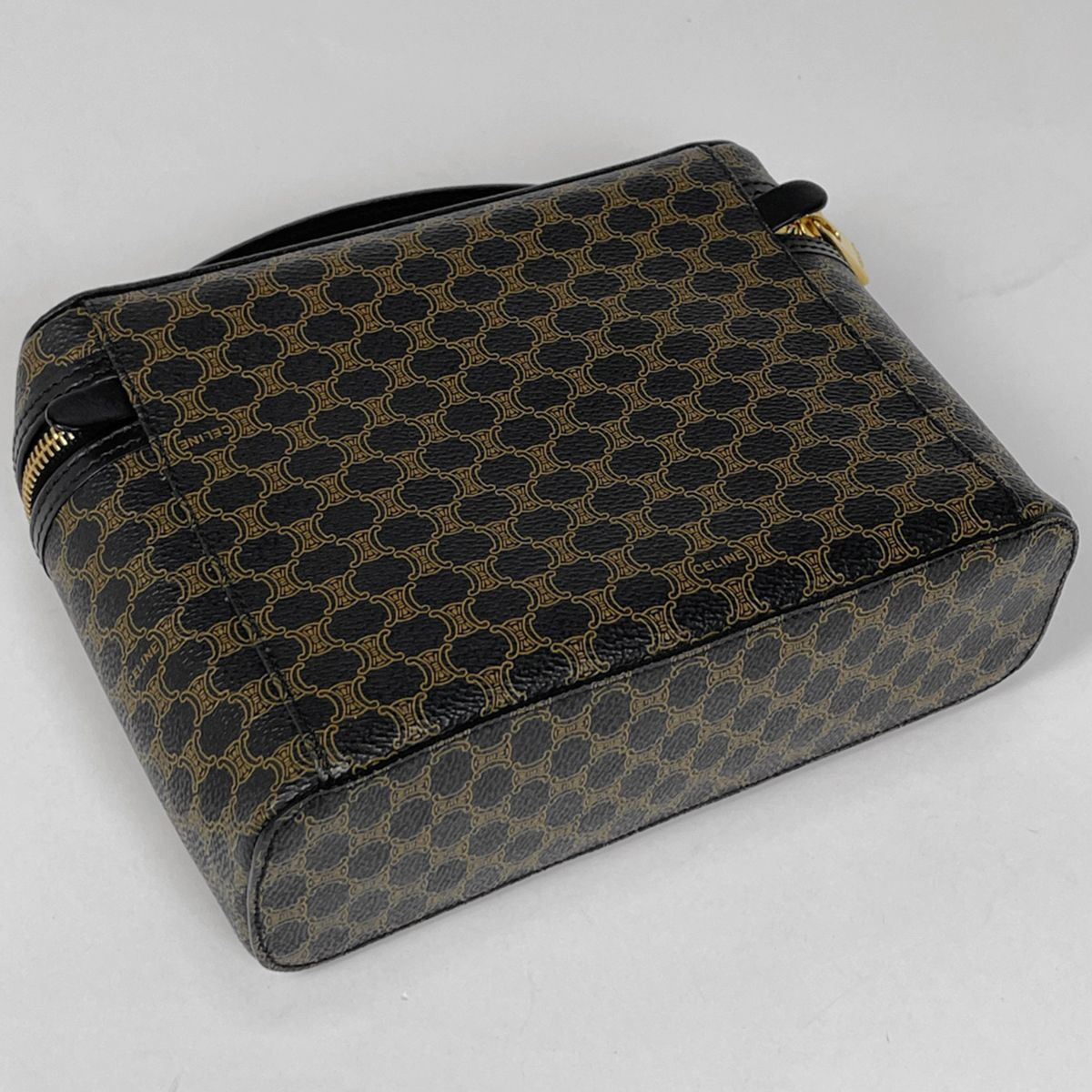 セリーヌ CELINE マカダム柄 バニティ バッグ ハンドバッグ メイク コスメ 小物入れ 化粧ポーチ コーティングキャンバス ブラック レディース