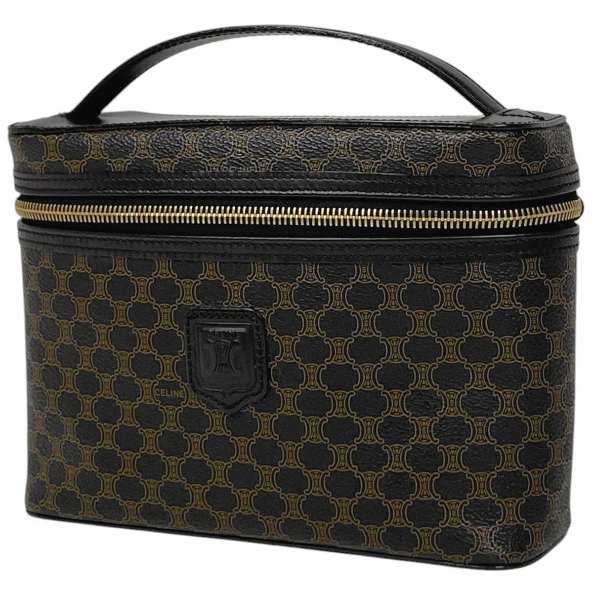 セリーヌ CELINE マカダム柄 バニティ バッグ ハンドバッグ メイク コスメ 小物入れ 化粧ポーチ コーティングキャンバス ブラック レディース