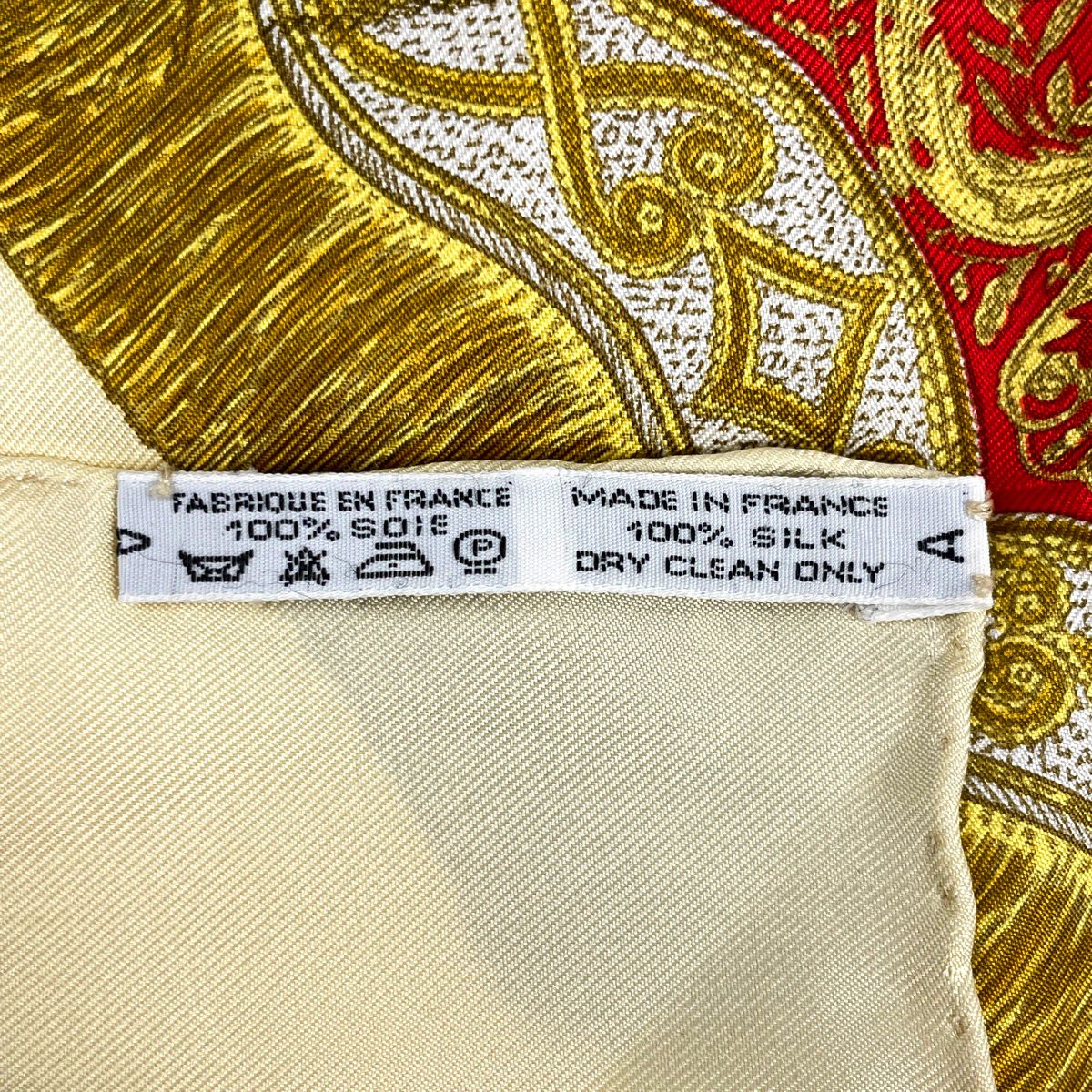 エルメス HERMES カレ 90 Poste et Cavalerie サーベル飾り袋 スカーフ シルク イエロー マルチ レディース