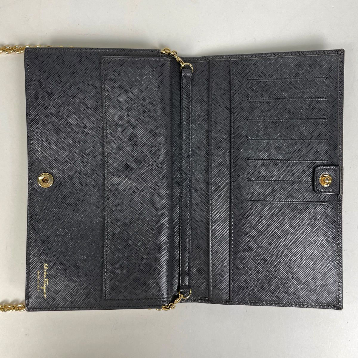  サルヴァトーレフェラガモ Salvatore Ferragamo ヴァラリボン チェーン ウォレット ショルダーバッグ 二つ折り財布 レザー グレー レディース 二つ折り財布 折り財布