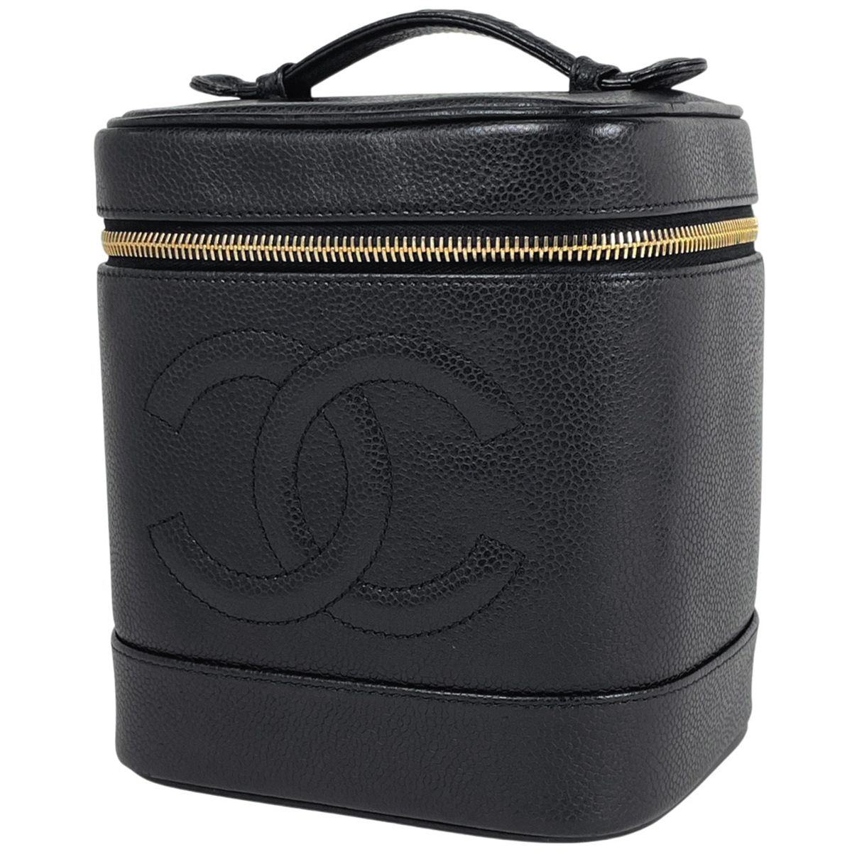 シャネル CHANEL ココマーク バニティバッグ コスメ メイク 小物入れ 化粧ポーチ キャビアスキン ブラック A01998 レディース