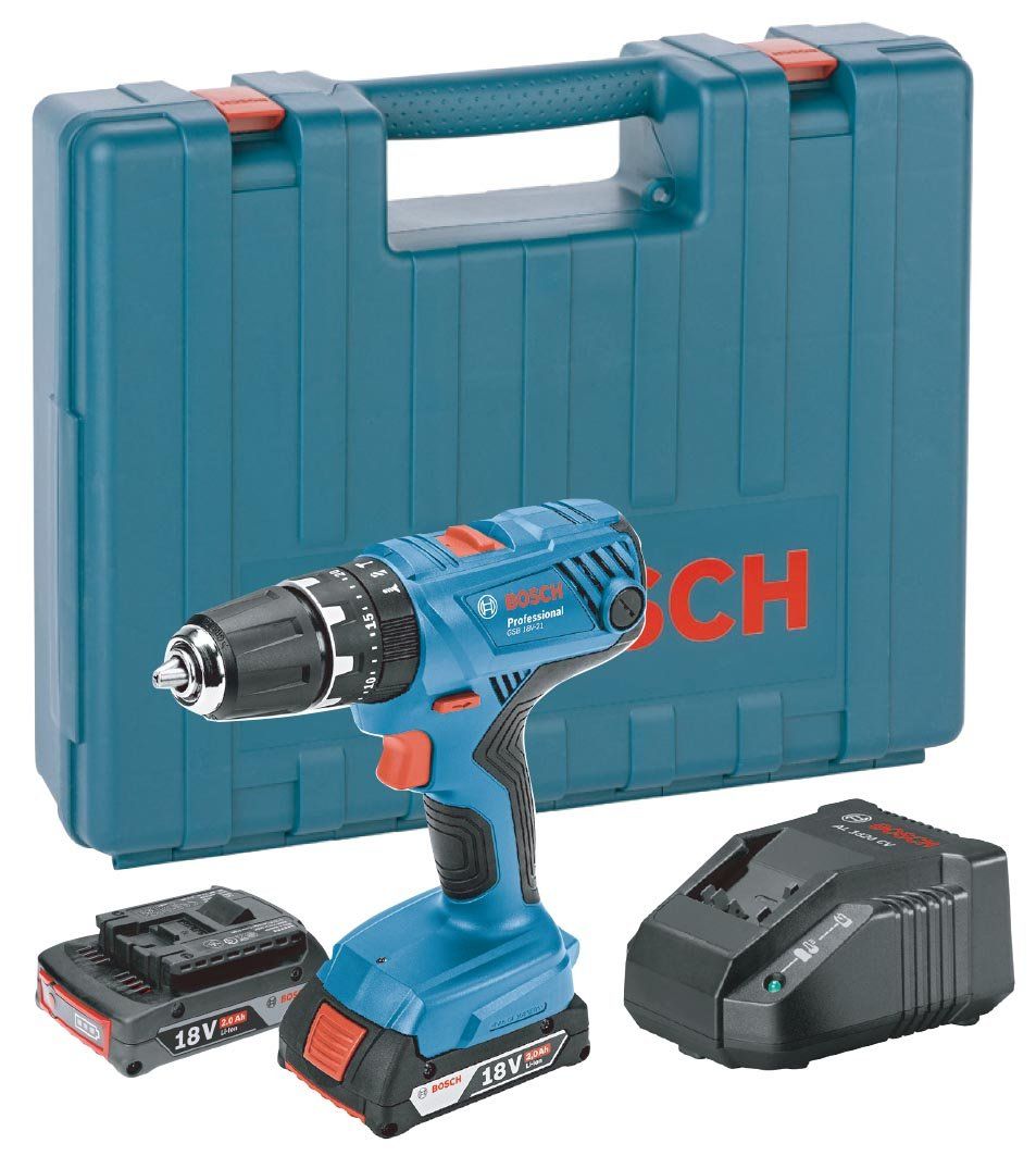 Bosch Professional ボッシュ 18V コードレス振動ドライバードリル 2.0Ahバッテリー2個 充電器 キャリングケース付 GSB18V-21