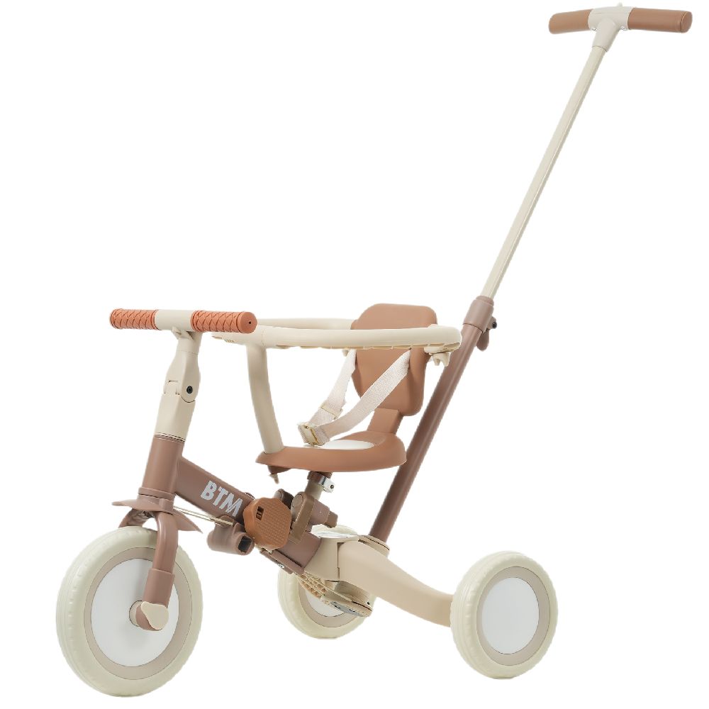 ベージュ×ブラウン】子供用三輪車 5in1 自転車 オリジナル 押し棒付き
