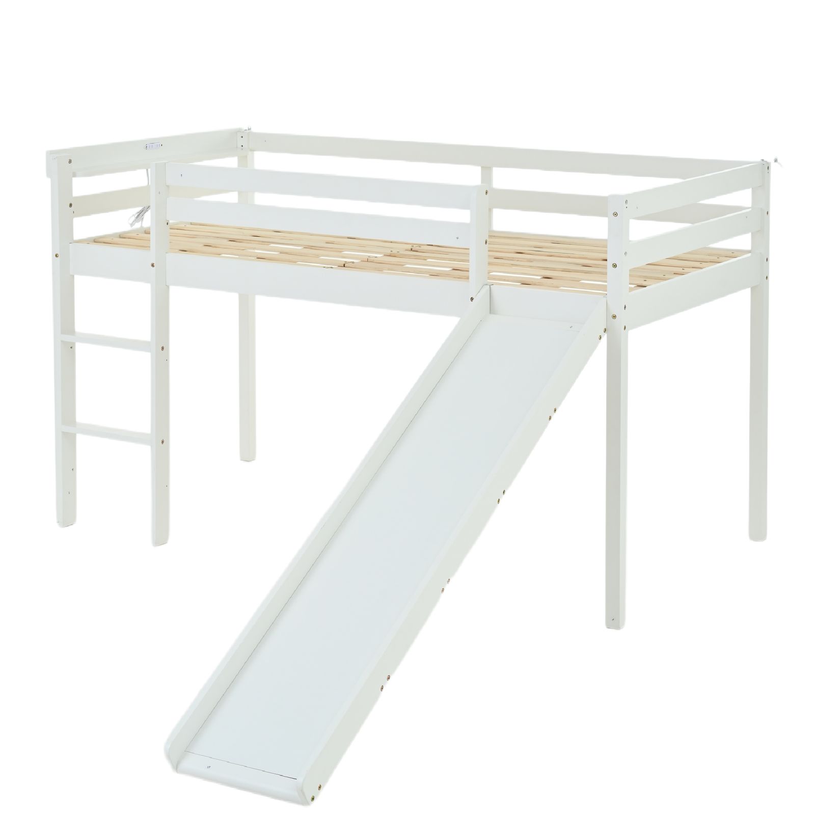 ホワイト】ロフトベッド 頑丈 ロータイプ 階段付き 天然木 コンセント