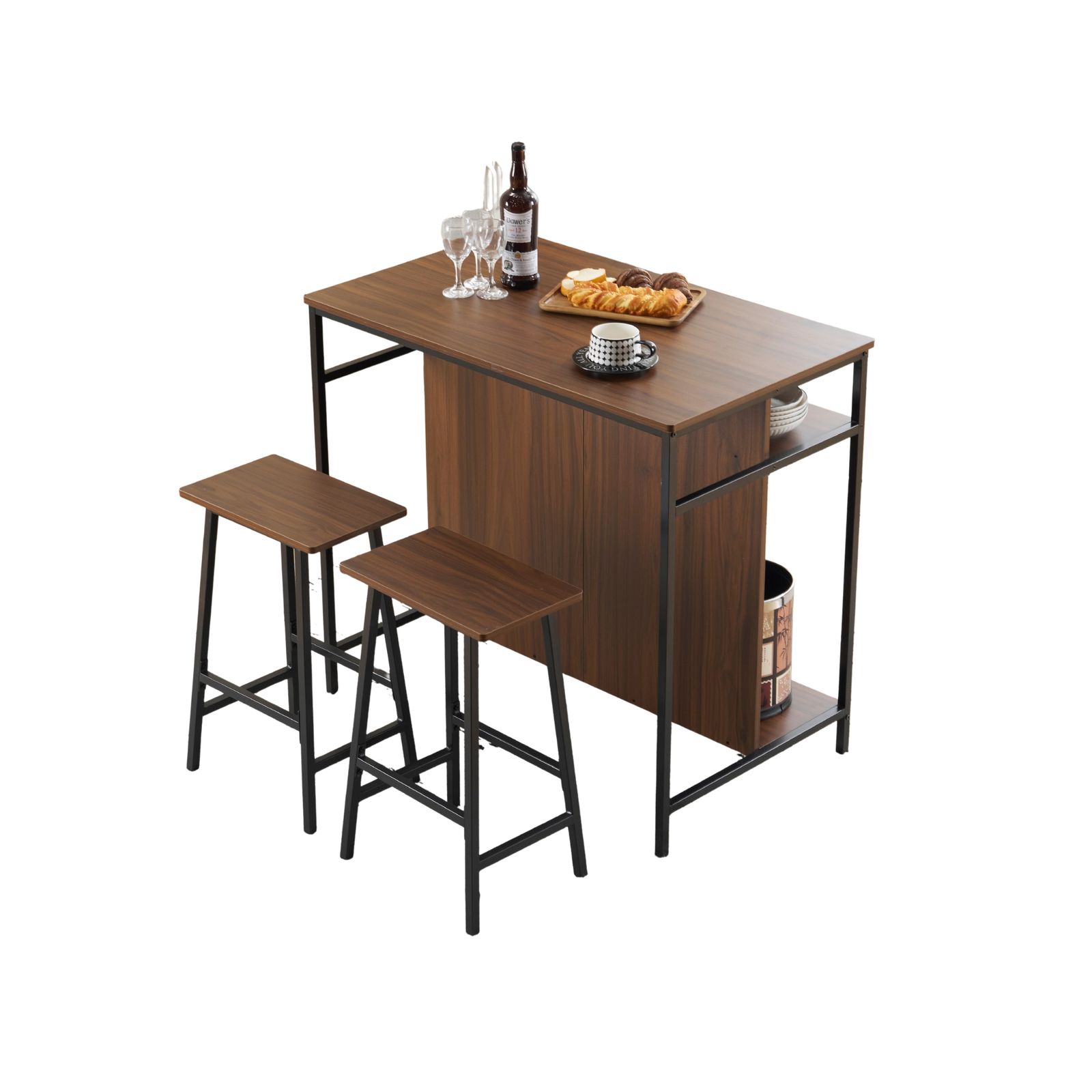 数量限定セール」【ブラウン】新発売カウンターテーブル スツール 3点