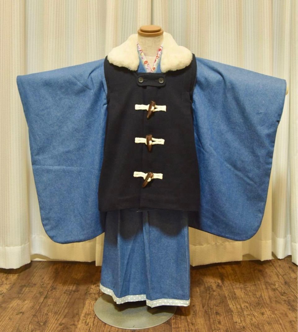 別注品 らくらく着付 デニムの三歳祝着