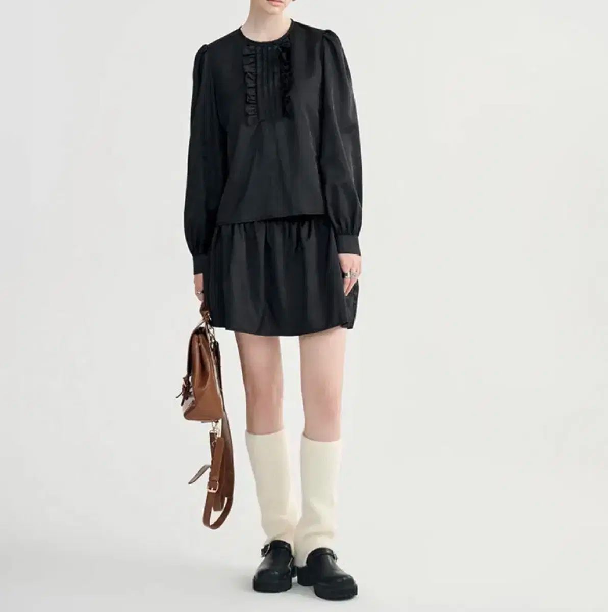  シンスゼン ヌアール フリル セットアップ ブラック 長袖 七分袖 ミニワンピース