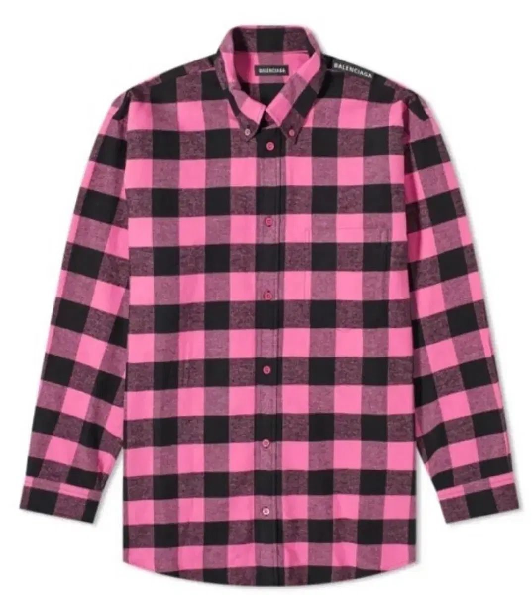 【最安値激安】 L XL 状態良し バレンシアガ タグロゴ ピンク フランネル シャツ 耐久性