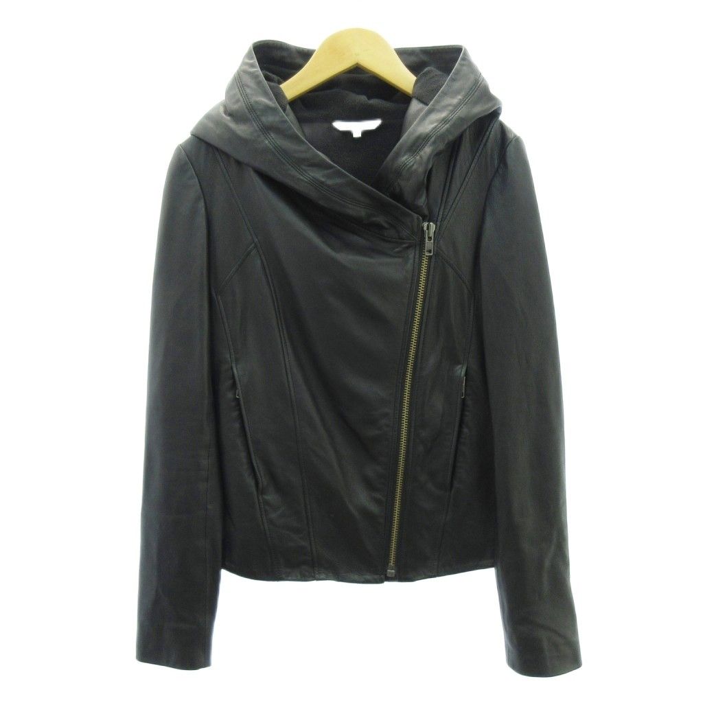 ヘルムートラング HELMUT LANG 近年 ラム レザー フーデッド ライダースジャケット 黒 ブラック S 16-8304550-050-902