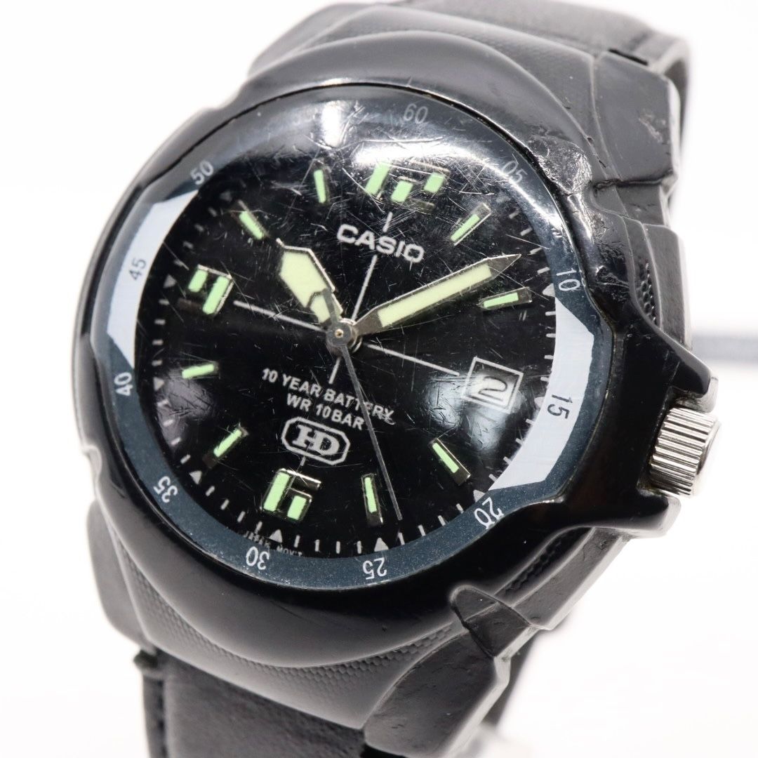 稼働品 カシオ 腕時計 MW-600 メンズ アナログ クオーツ 10年バッテリー 10気圧防水 ブラック 黒文字盤 樹脂 レザーベルト カジュアル スポーティ クラシック ヴィンテージ ビジネス アウトドア チプカシ G9