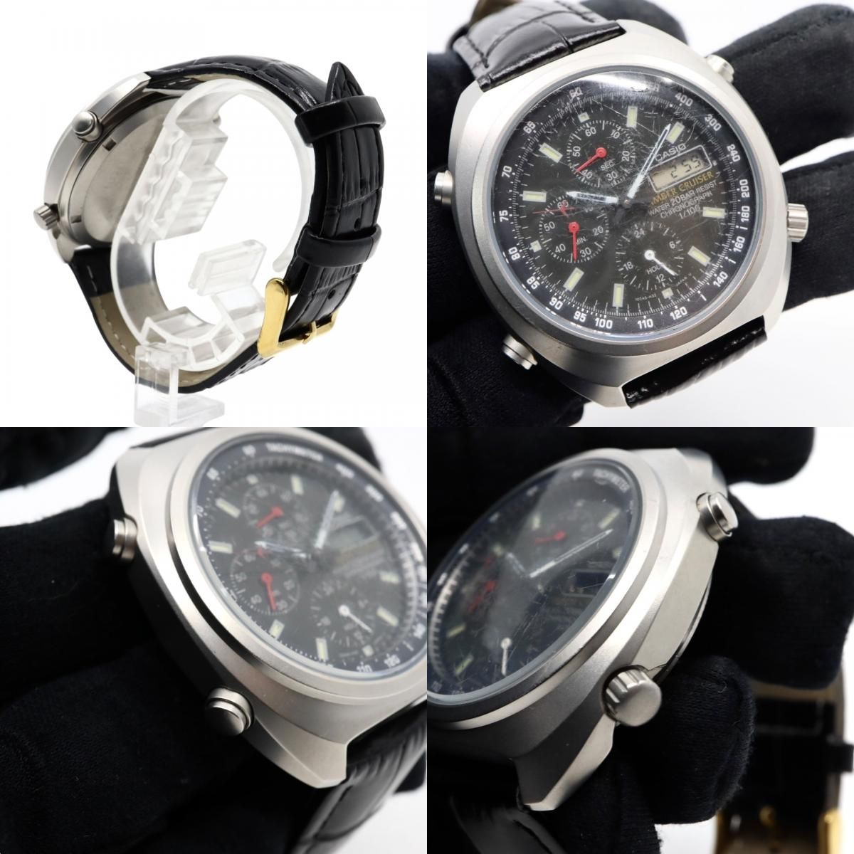  稼働品 カシオ ティンバークルーザー TIC 100 腕時計 メンズ アナデジ クロノグラフ 20気圧防水 クオーツ ステンレス レザーベルト ブラック 黒文字盤 シルバー ヴィンテージ レトロ アウトドア G 9 その他 時計