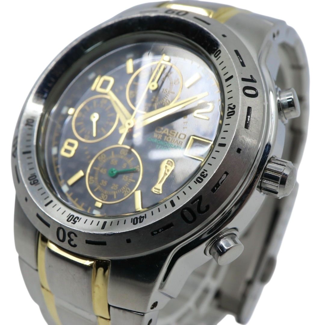 稼働品 カシオ FIFA ワールドカップ 2006 ドイツ大会 モデル WEF 506 WC 腕時計 メンズ クロノグラフ クオーツ ステンレス ブラック ゴールド コンビ スポーツ エレガント G 9