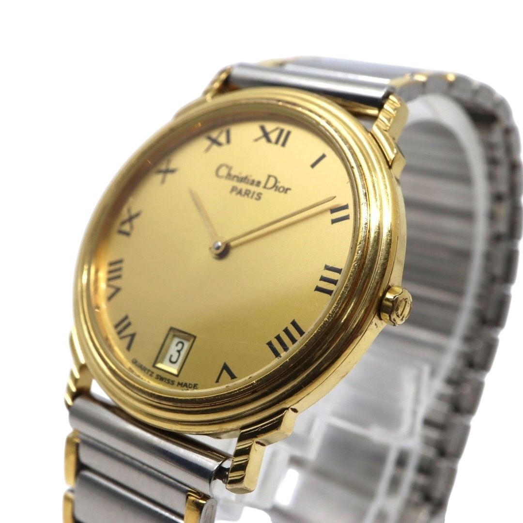 稼働品 クリスチャンディオール 腕時計 45 122 2 デイト ローマンインデックス ゴールド シルバー コンビ クオーツ メンズ レディース ユニセックス ドレスウォッチ エレガント クラシック ヴィンテージ G 9