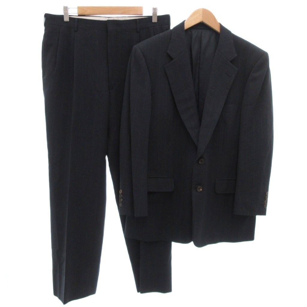 アクアスキュータム AQUASCUTUM シングルスーツ セットアップ テーラードジャケット パンツ 2B 総裏地 サイドベンツ ツータック センタープレス ウール AB-5 紺 ネイビー GV