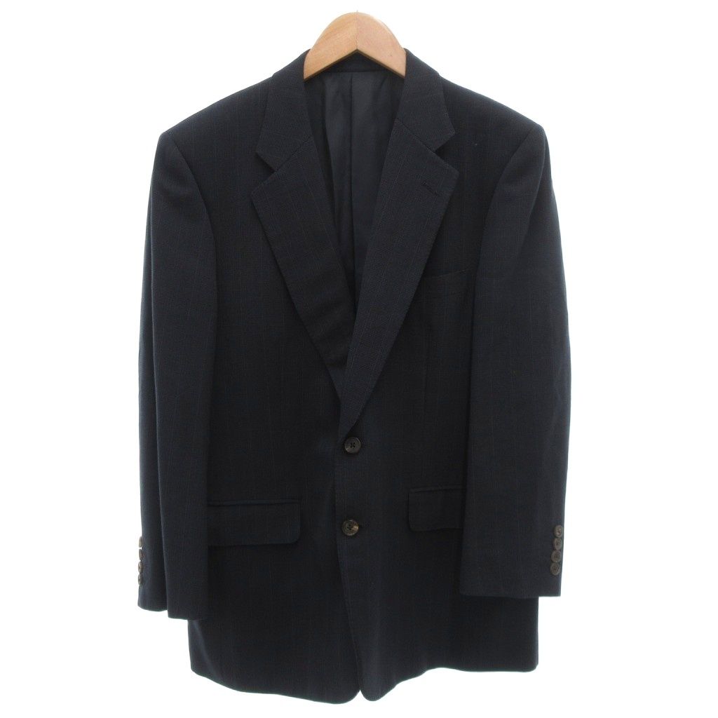 アクアスキュータム AQUASCUTUM シングルスーツ セットアップ テーラードジャケット パンツ 2B 総裏地 サイドベンツ ツータック センタープレス ウール AB-5 紺 ネイビー GV