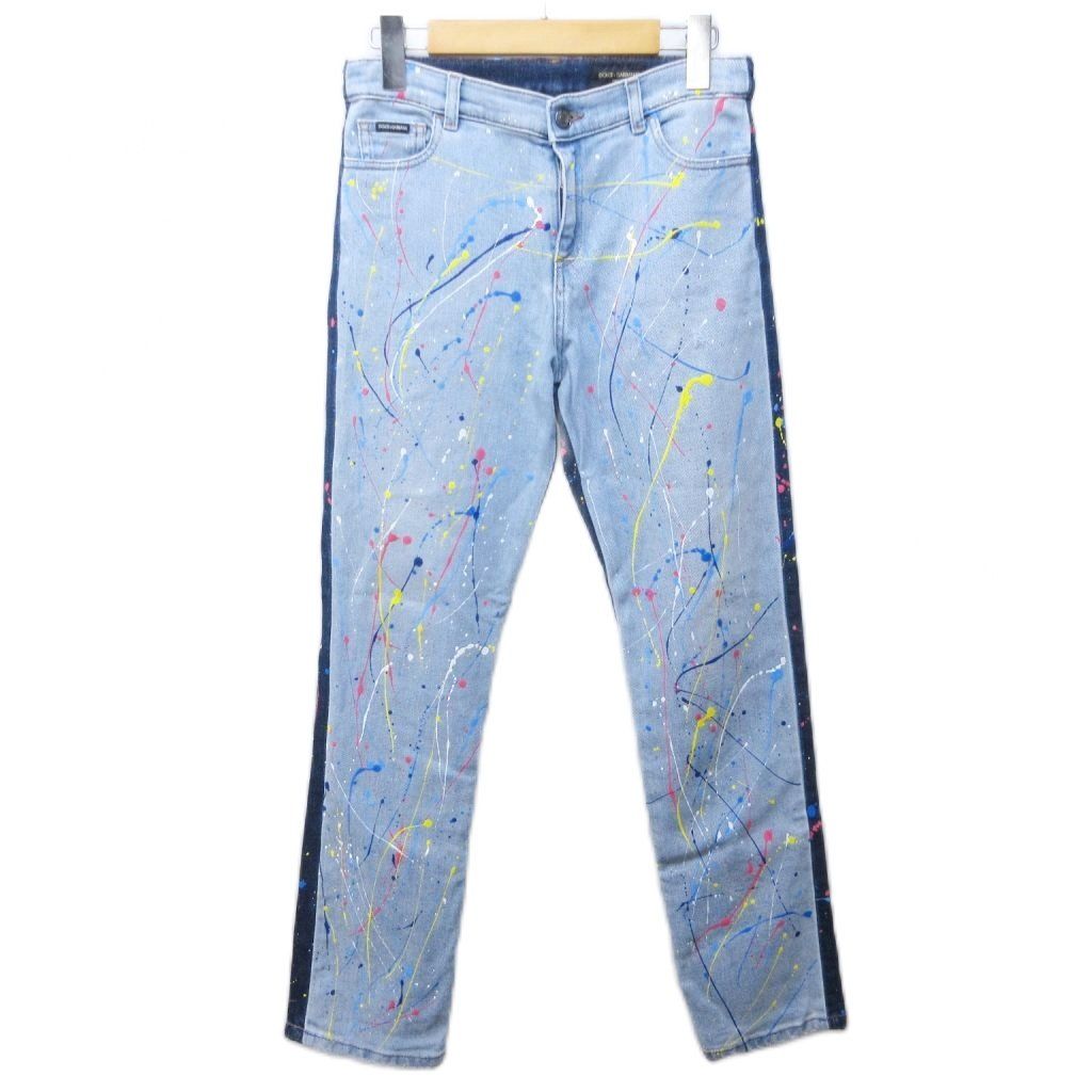 ドルチェ-ガッバーナ ドルガバ DOLCE-GABBANA DENIM ペイント加工 デニムパンツ ジーンズ 切替 バイ デザイン スキニー 11 12 144-156cm インディゴ ブルー 系 IBO83 1109