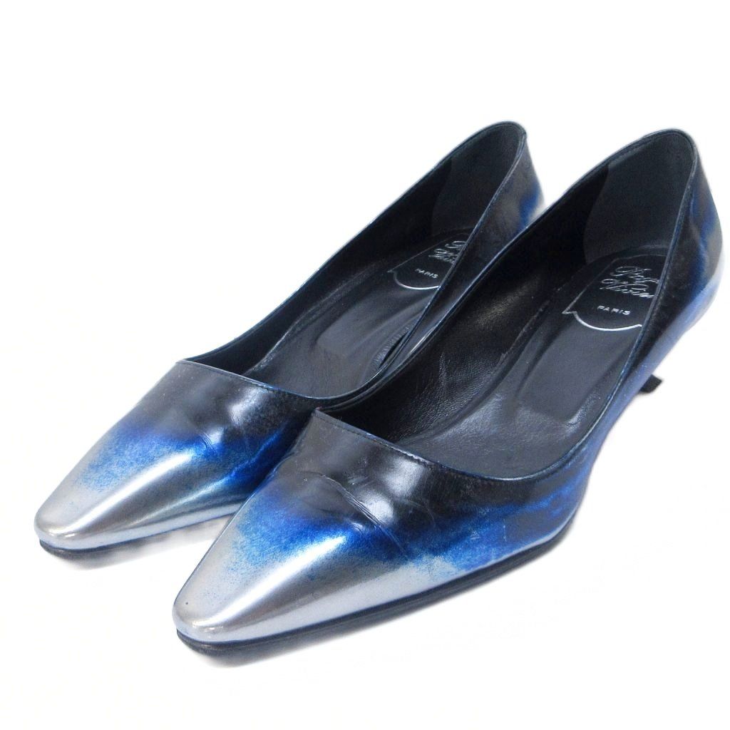ロジェヴィヴィエ ROGER VIVIER パンプス グラデーション レザー メタリック 35 約22 cm ブルー シルバー 系 IBO 83 1110